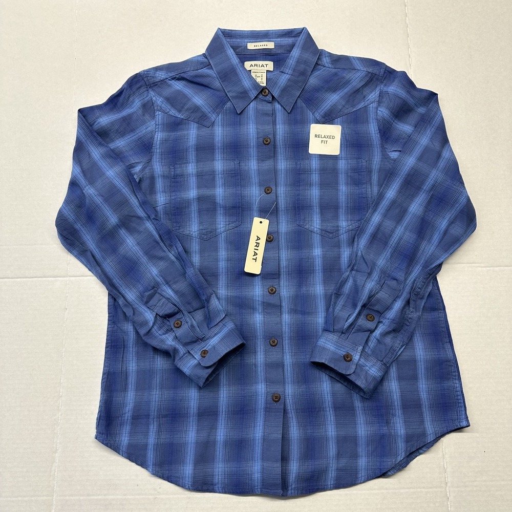 Ariat Real Billie Jean Long Sleeve Shirt Women's Size Small Top‎ Cowgirl Blue